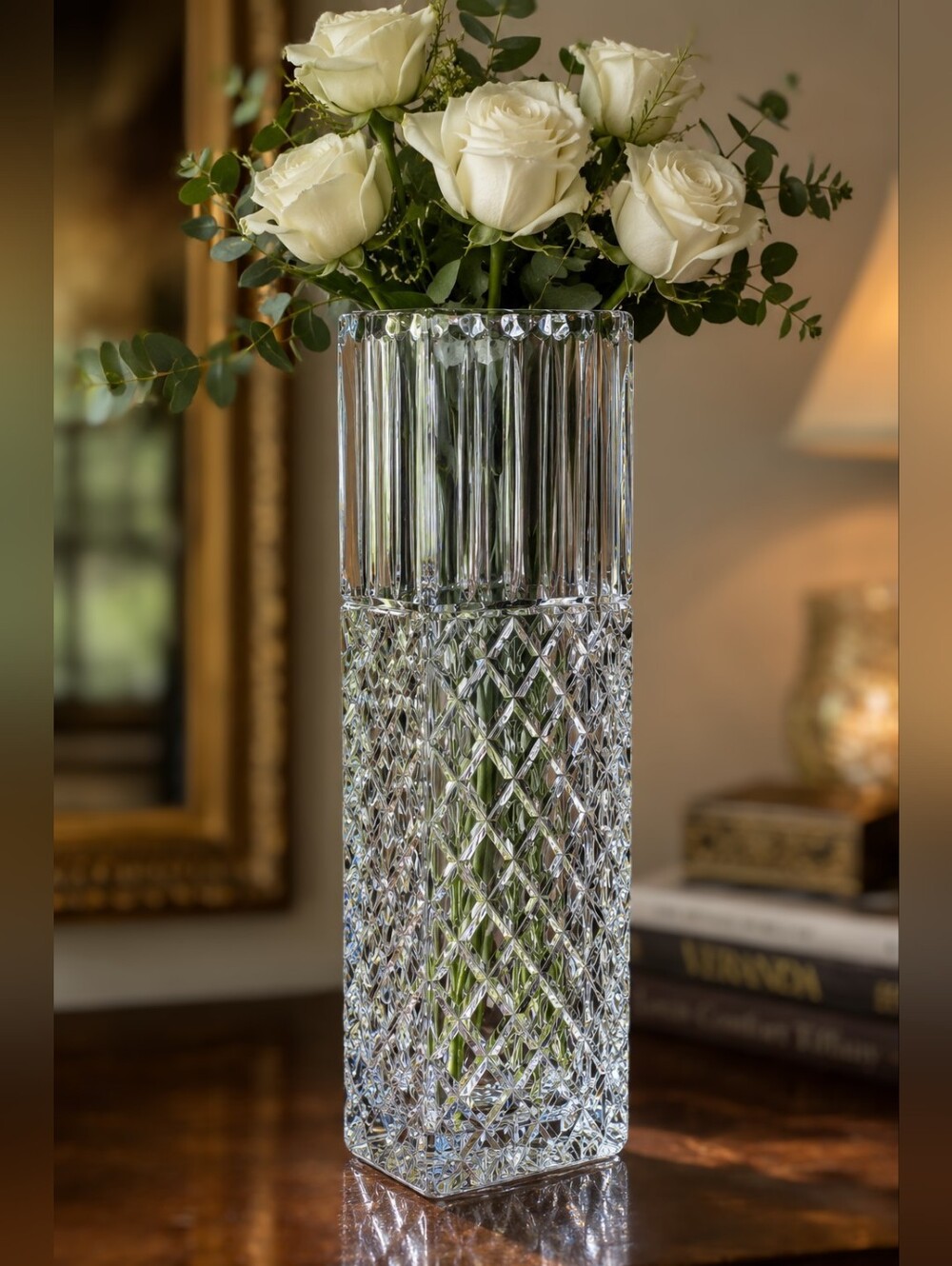 Vintage Brilliant Cut Crystal Vase | Architectural Rectangular Design